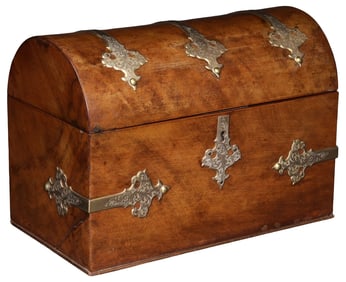 ENGLISH VICTORIAN BRASS-MOUNTED DOMED WALNUT TABLE BOX