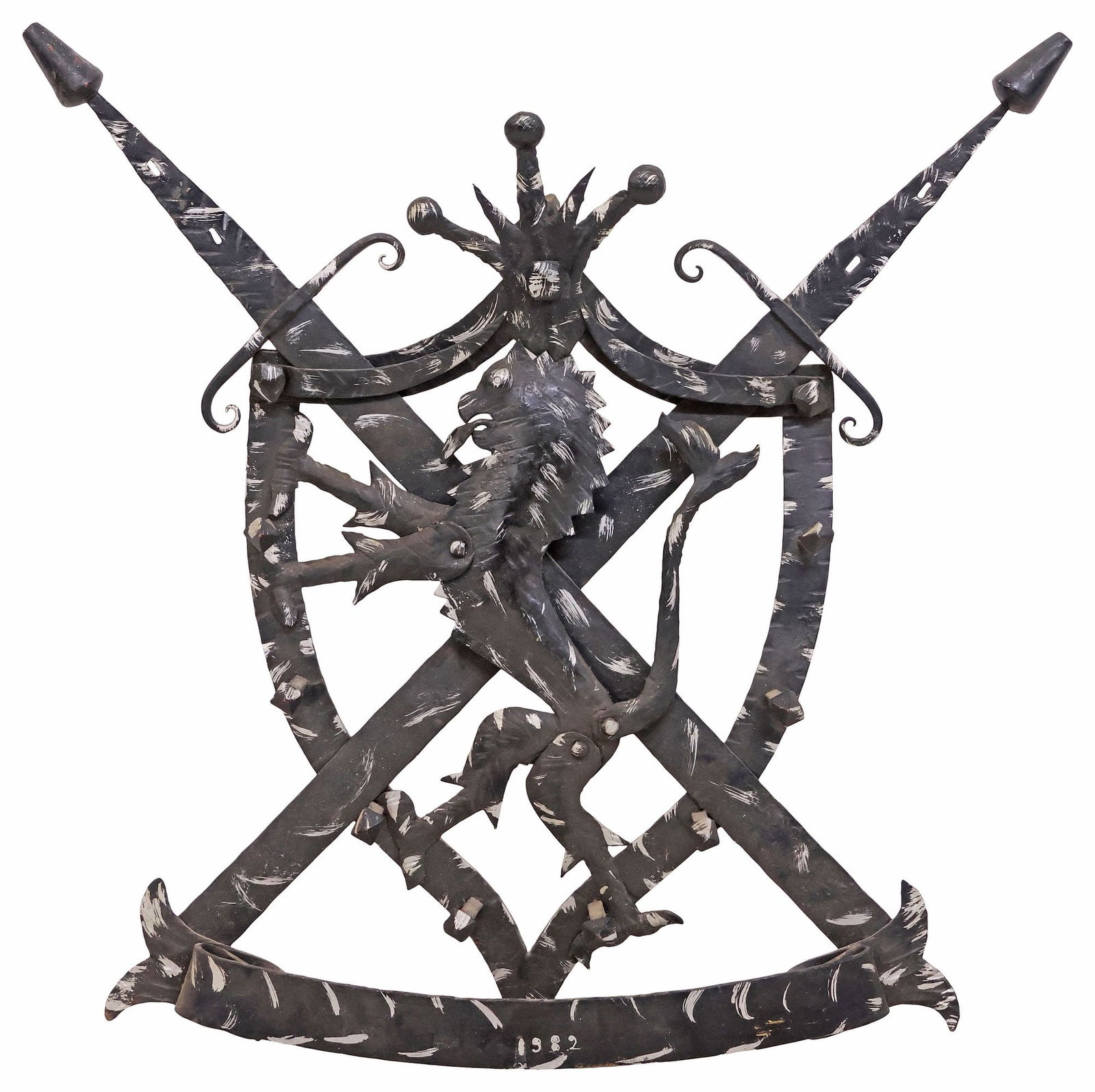LARGE WALL-MOUNTED IRON HERALDIC LION & SHIELD HAT / COAT RACK (1 of 3)