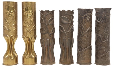 (6) FRENCH WWI-ERA TRENCH ART ARTILLERY SHELL VASES