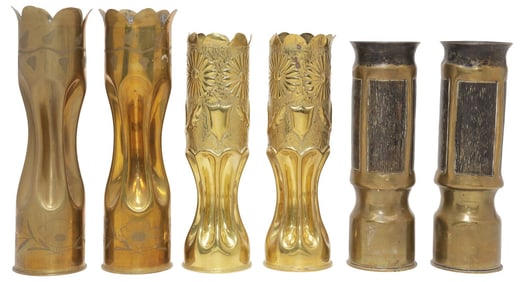 (6) FRENCH WWI-ERA TRENCH ART ARTILLERY SHELL VASES