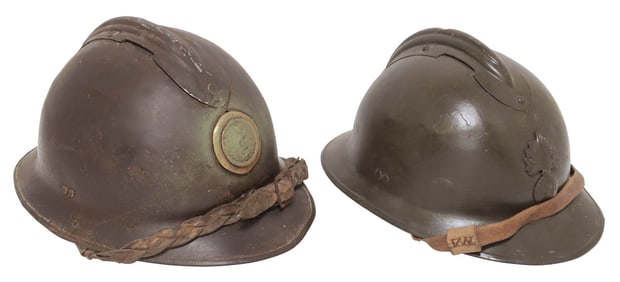 (2) FRENCH WWII ARMY ADRIAN HELMETS, INFANTRY & MEDICAL