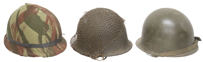 (3) FRENCH MILITARY HELMETS, LAST HALF 20TH C.