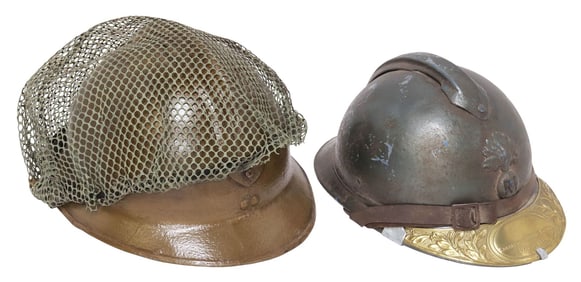 (2) FRENCH ADRIAN HELMETS, WWI VETERAN & INFANTRY HELMET