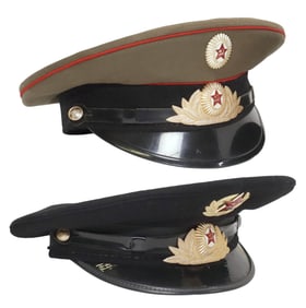 (2) VINTAGE RUSSIAN SOVIET MILITARY OFFICER'S PARADE VISOR CAPS