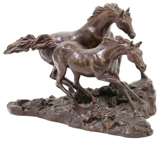 LANFORD MONROE (D.2000) FRANKLIN MINT EQUESTRIAN BRONZE, 'MORNING ON THE PLAINS'
