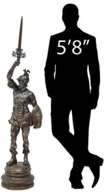 LARGE PATINATED METAL CONQUISTADOR SCULPTURE, 64"H