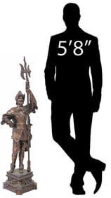 CONTINENTAL PATINATED METAL FIGURAL SCULPTURE OF A WARRIOR, 44.5"H