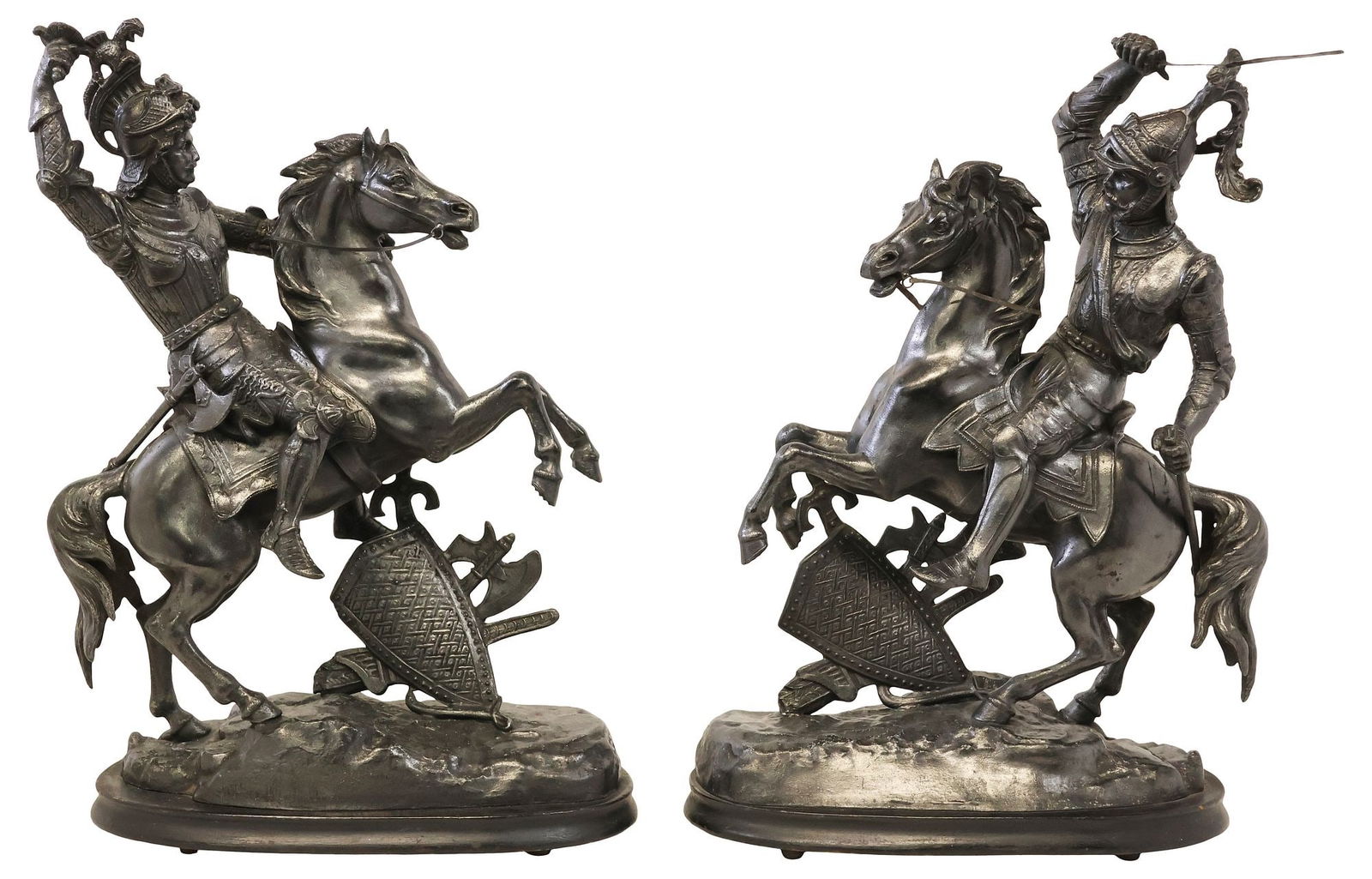 (2) PATINATED SPELTER SCULPTURES, KNIGHTS ON HORSEBACK (1 of 5)