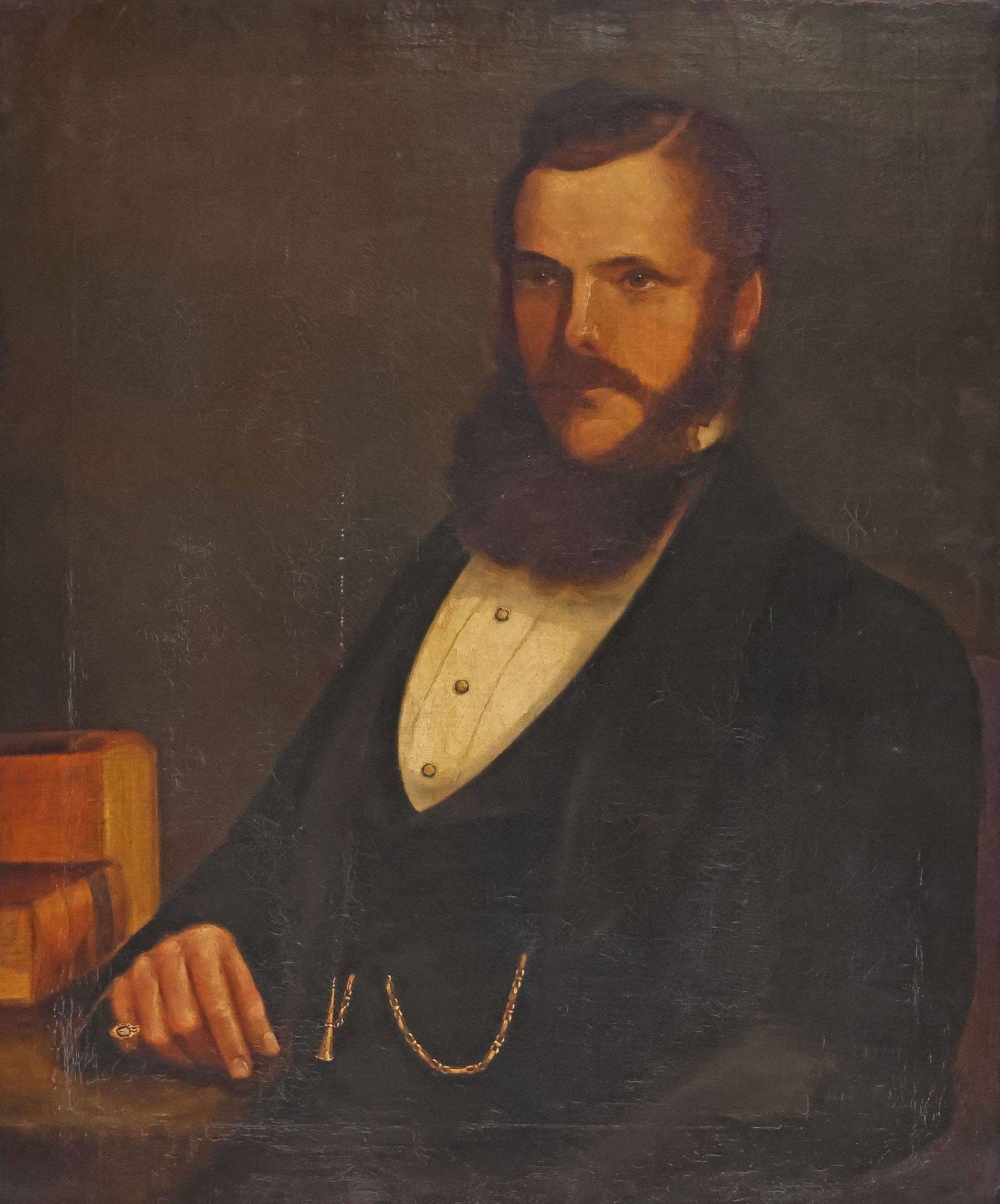 FRAMED BRITISH SCHOOL OIL PAINTING, PORTRAIT OF A VICTORIAN GENTLEMAN (1 of 3)