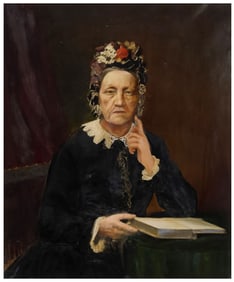 ENGLISH SCHOOL OIL PAINTING, PORTRAIT OF A WOMAN WITH BOOK