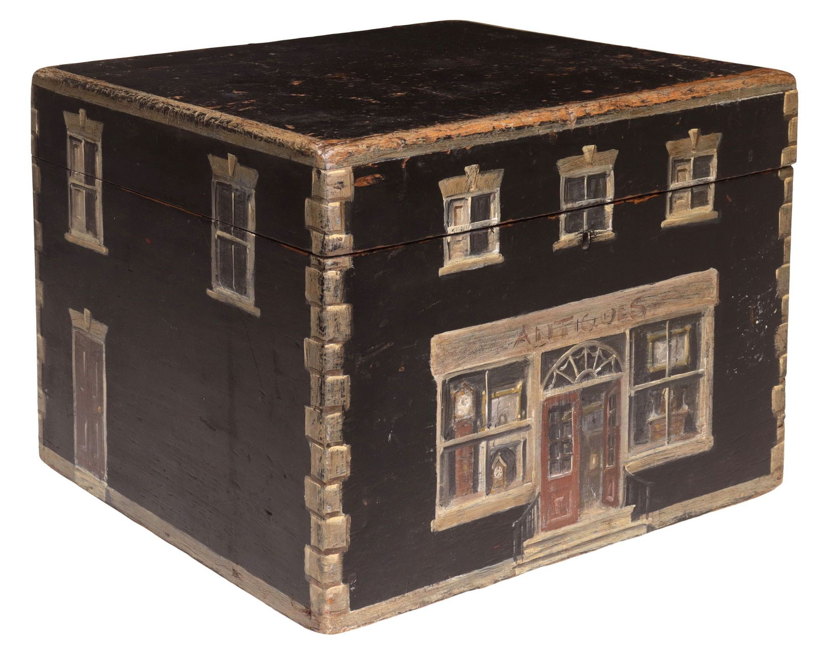 ENGLISH PAINT-DECORATED ANTIQUES SHOP FACADE WORK BOX (1 of 5)
