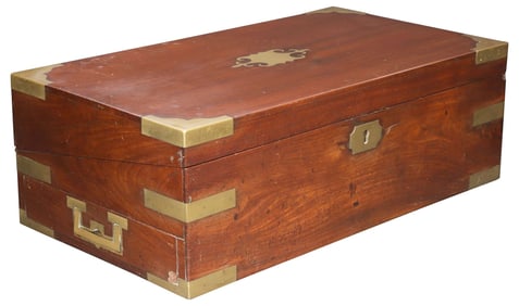 ENGLISH BRASS-BOUND MAHOGANY WRITING SLOPE / CAMPAIGN DESK
