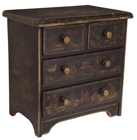ENGLISH PARCEL-GILT CHINOISERIE TABLE-TOP CHEST OF DRAWERS