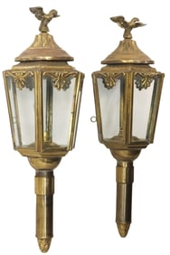 (2) BRASS & GLASS 1-LIGHT CARRIAGE LANTERNS / WALL SCONCES