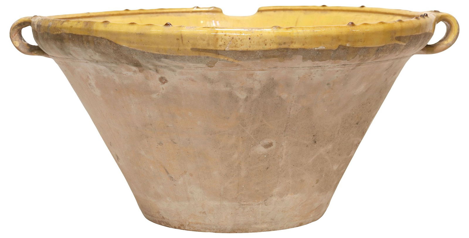 LARGE FRENCH PROVINCIAL OCHRE-GLAZED TERRACOTTA TIAN BOWL (1 of 4)