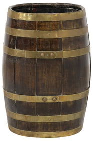 ENGLISH BRASS-BOUND COOPERED OAK STAVE BARREL