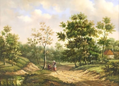 MARTIN BEALE (20TH C.) OIL PAINTING, VILLAGE LANDSCAPE