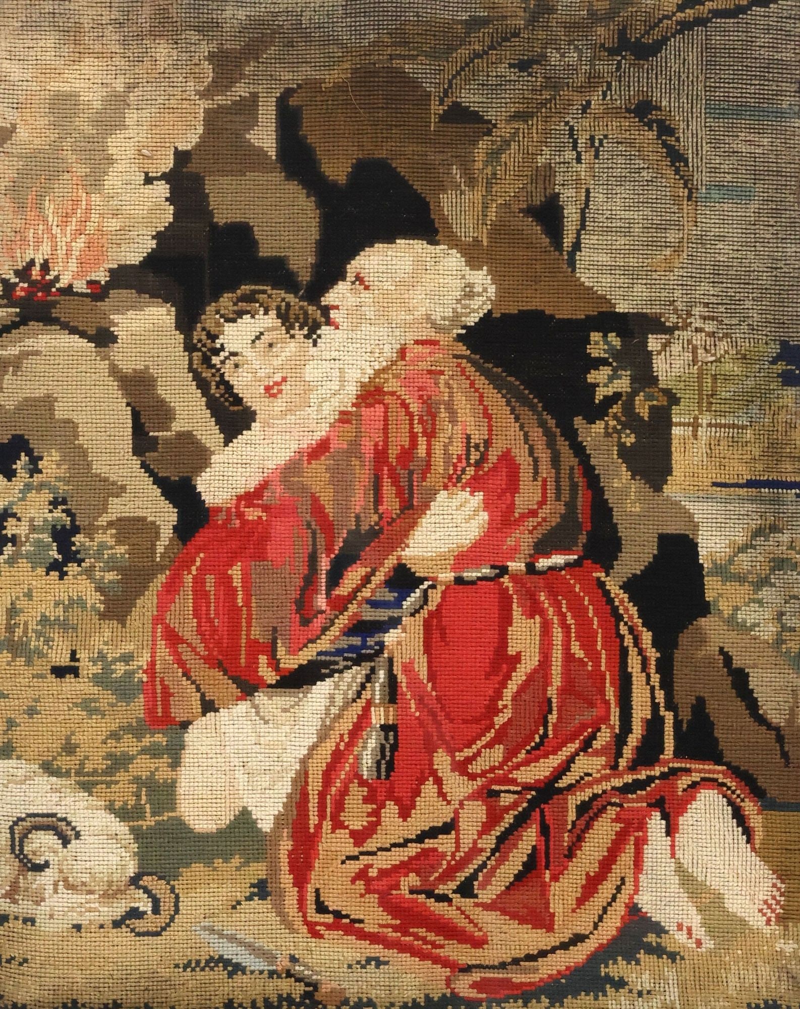 FRAMED VICTORIAN BERLIN WOOL WORK PICTURE, ABRAHAM & ISAAC (1 of 3)