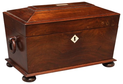 ENGLISH REGENCY PERIOD MOP INLAID ROSEWOOD TEA CADDY