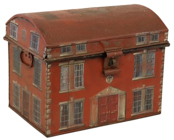 ENGLISH PAINT-DECORATED HOUSE FACADE METAL WORK BOX