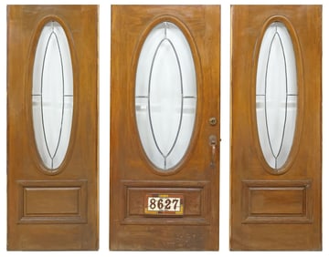 (3) ARCHITECTURAL GLASS & WOOD ENTRYWAY SET, DOORS & WINDOWS, 80"H