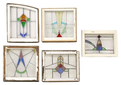 (5) ENGLISH ARCHITECTURAL STAINED & LEADED GLASS WINDOWS