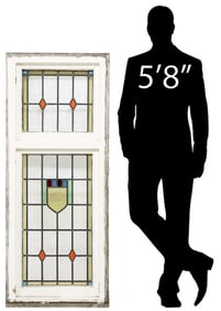 LARGE ENGLISH ARCHITECTURAL STAINED & LEADED GLASS WINDOW, 62.5"H