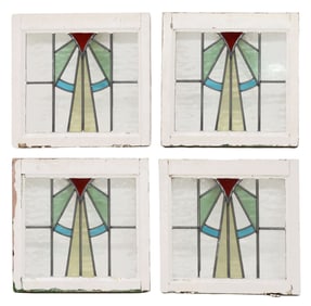 (4) ENGLISH ARCHITECTURAL STAINED & LEADED GLASS WINDOWS