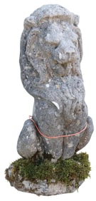 CAST STONE GARDEN STATUARY FIGURE, SEATED LION, 25"H