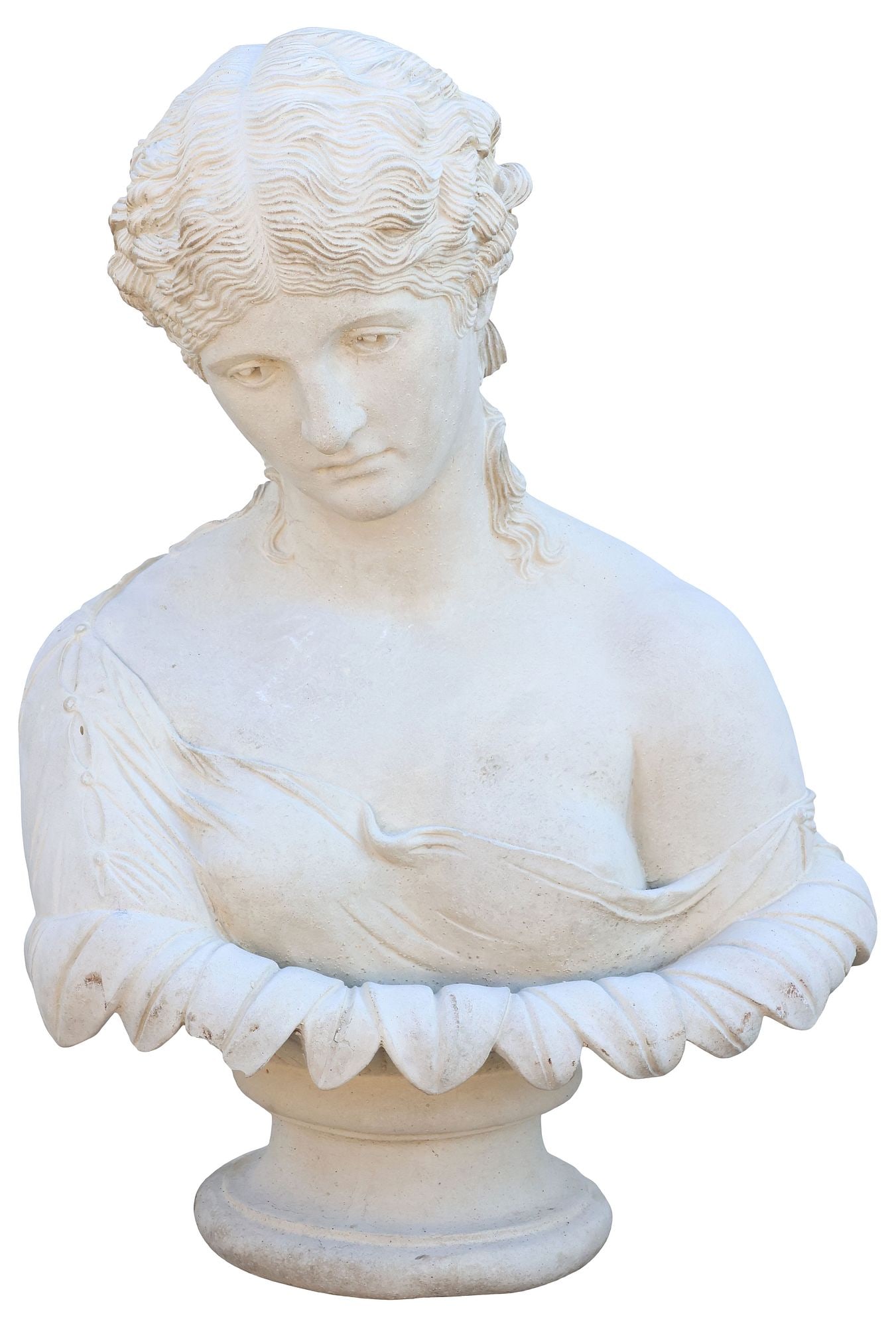 CAST STONE FIGURAL GARDEN BUST OF A MAIDEN (1 of 3)
