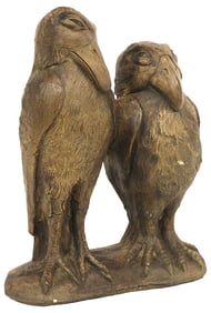 ENGLISH CAST STONE MARTIN BROTHERS STYLE DOUBLE WALLY BIRD SCULPTURE