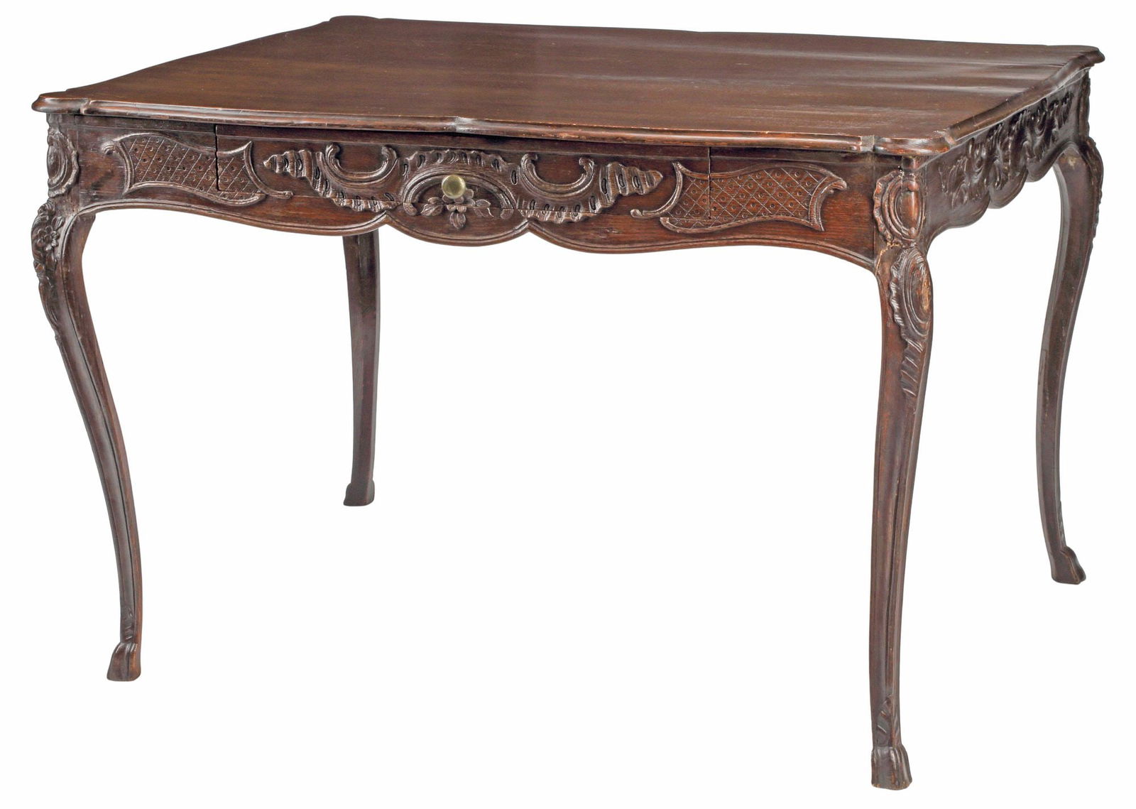 FRENCH LOUIS XV STYLE PROVINCIAL CARVED OAK WRITING TABLE (1 of 5)