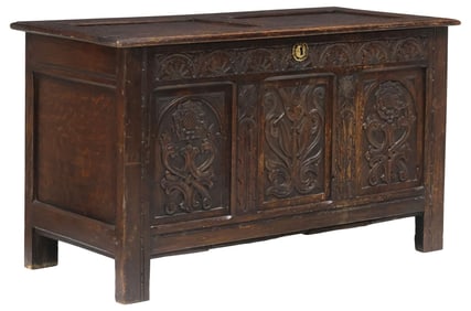 ENGLISH JACOBEAN STYLE CARVED OAK BLANKET CHEST