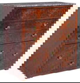 UNUSUAL FRENCH LOUIS PHILIPPE MARBLE-TOP MAHOGANY COMMODE