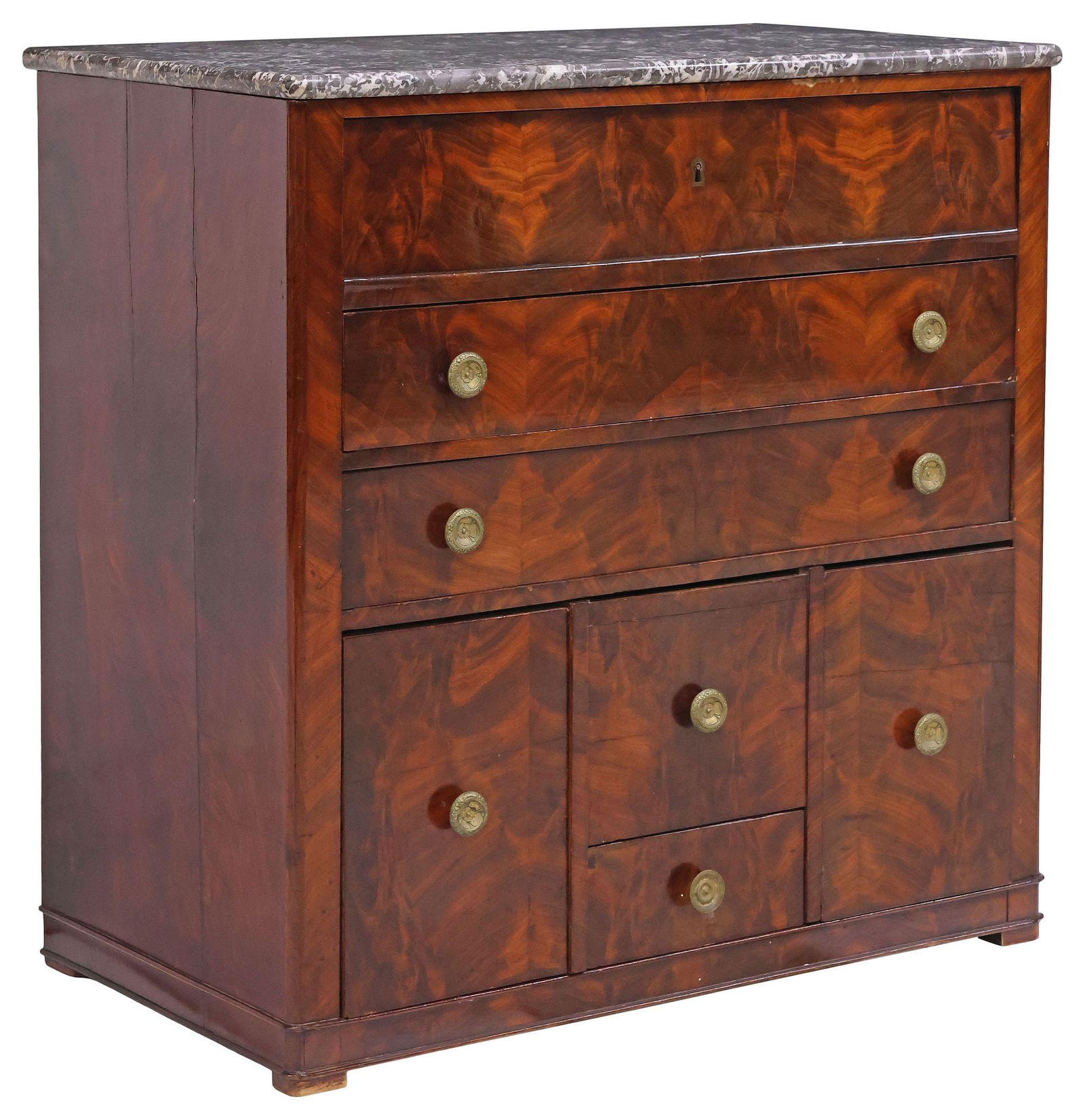 UNUSUAL FRENCH LOUIS PHILIPPE MARBLE-TOP MAHOGANY COMMODE (1 of 6)