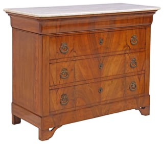 FRENCH LOUIS PHILIPPE MARBLE-TOP FIGURED WALNUT COMMODE