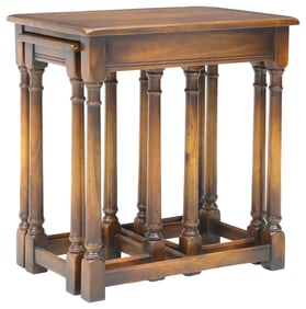 (3) MAHOGANY COLUMNAR NESTING TABLES