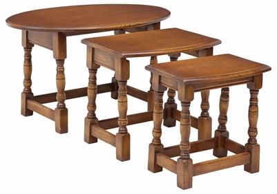 (3) ENGLISH OAK NESTING TABLES