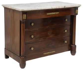 FRENCH EMPIRE STYLE MARBLE-TOP MAHOGANY COMMODE