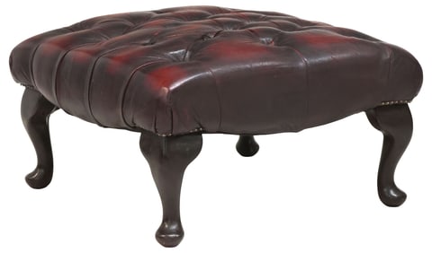 ENGLISH QUEEN ANNE STYLE OXBLOOD LEATHER OTTOMAN