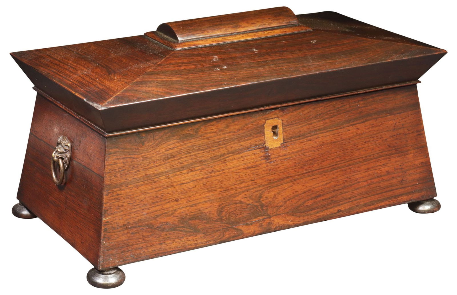 ENGLISH REGENCY PERIOD ROSEWOOD SARCOPHAGUS-FORM TEA CADDY (1 of 5)