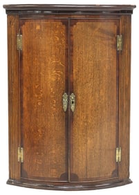 ENGLISH LATE GEORGIAN INLAID OAK WALL-HANGING CORNER CABINET
