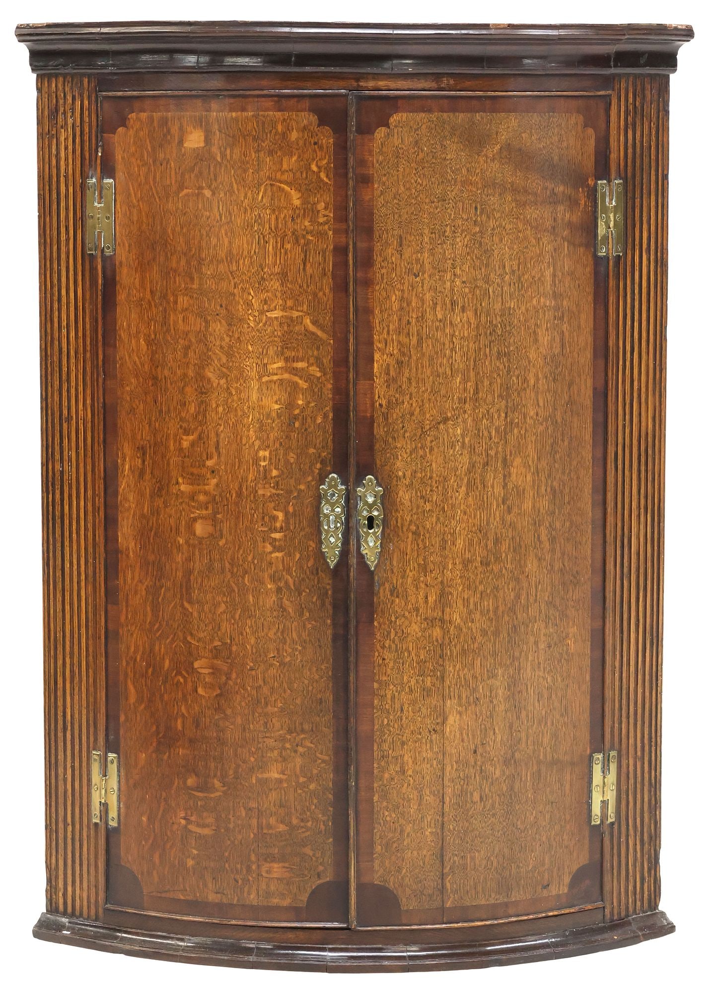 ENGLISH LATE GEORGIAN INLAID OAK WALL-HANGING CORNER CABINET (1 of 5)