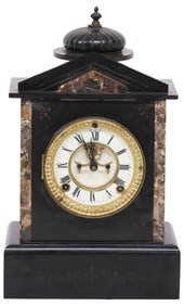 AMERICAN ANSONIA BLACK SLATE OPERATING MANTLE CLOCK, 1881 MOVEMENT