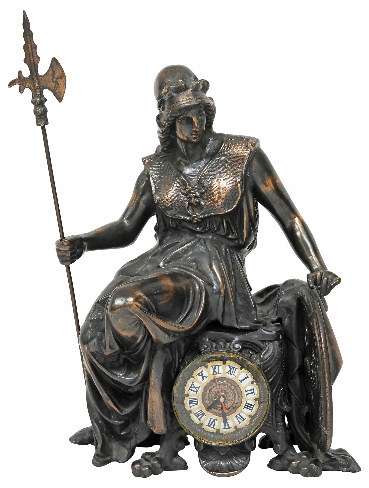 LARGE COPPER MINERVA FIGURAL MANTLE CLOCK (1 of 10)