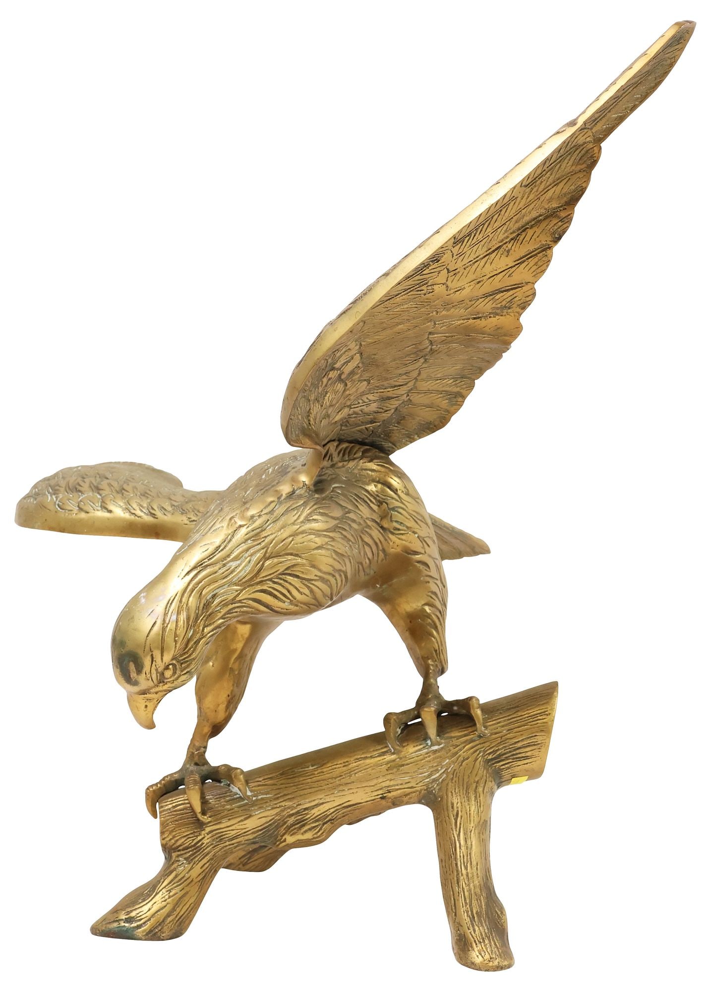 LARGE CAST BRASS SCULPTURE, EAGLE PERCHED ON BRANCH, 21"H (1 of 4)
