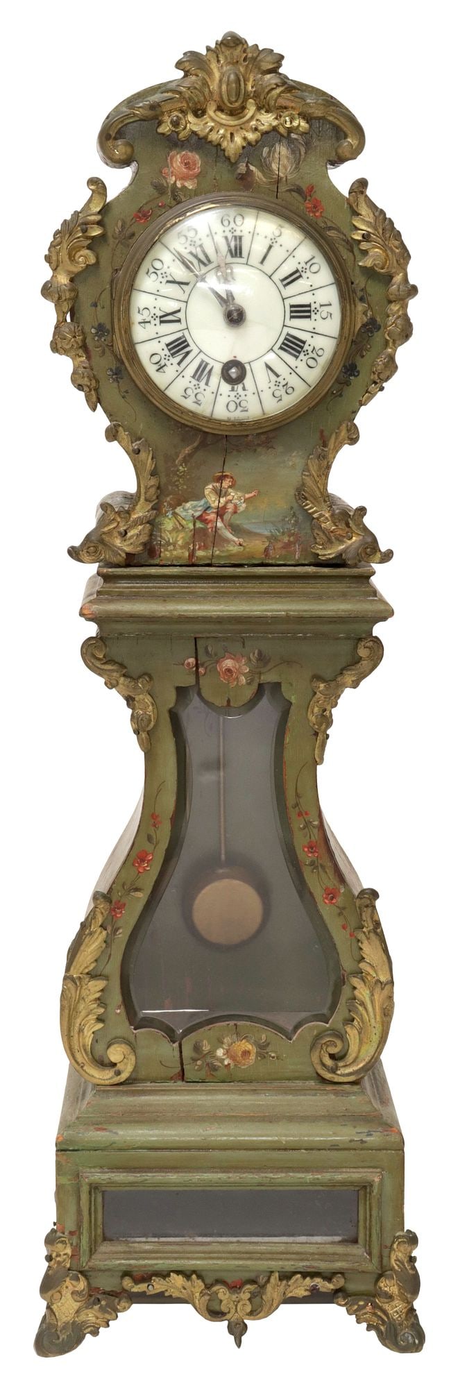 FRENCH ROCOCO STYLE PAINT-DECORATED MINIATURE LONGCASE CLOCK (1 of 5)