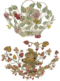 (2) ITALIAN TOLE PAINTED FLORAL 5-LIGHT CEILING LAMPS