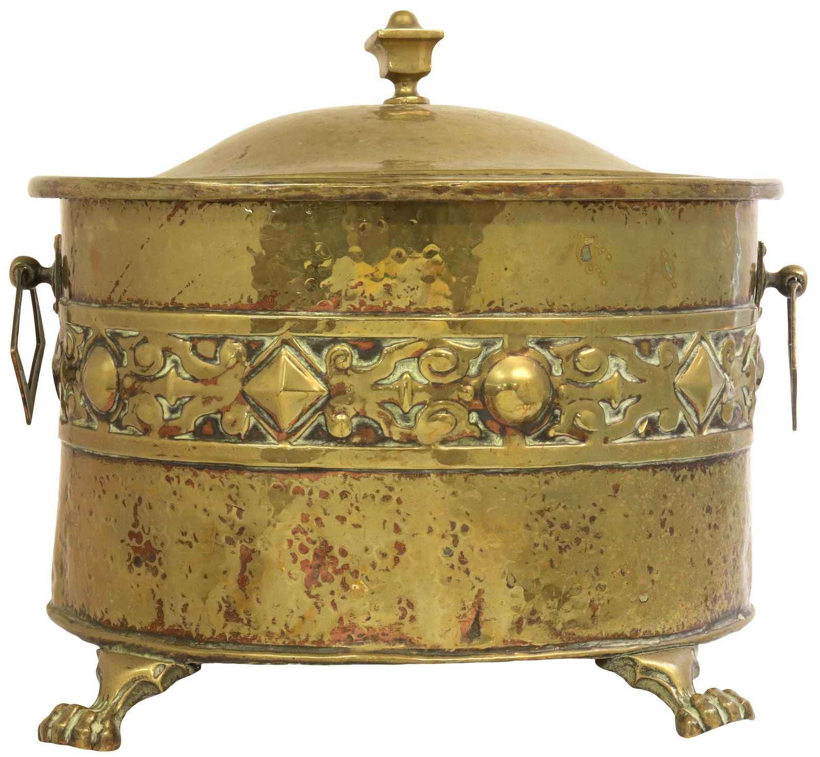 ENGLISH EDWARDIAN HAMMERED GILT-COPPER COAL BIN (1 of 4)
