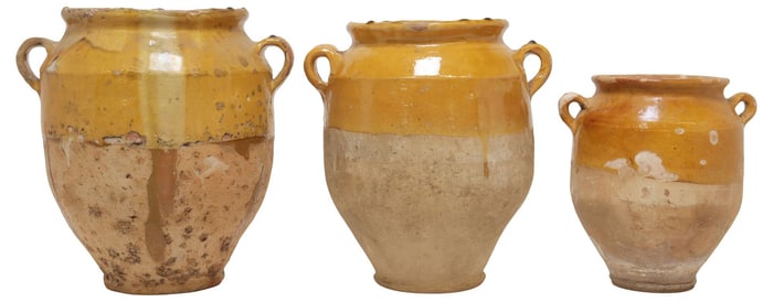 (3) FRENCH OCHRE-GLAZED EARTHENWARE CONFIT POTS